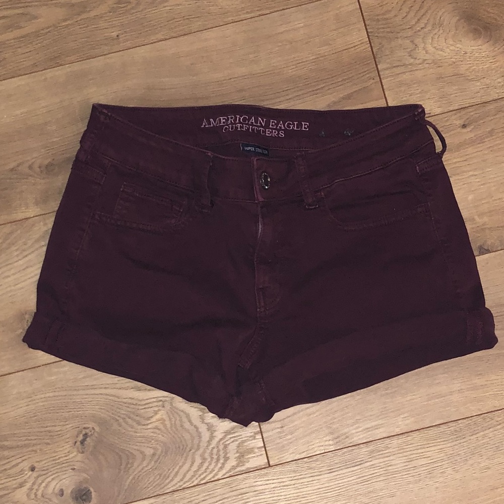 Maroon American Eagle midi jean shorts